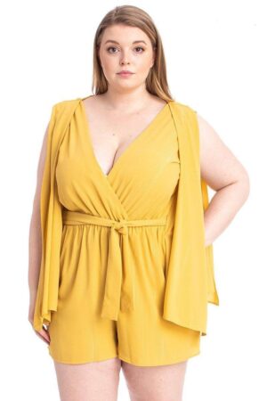 Plus Size Shimmer Fabric Draped Open Sleeve Romper