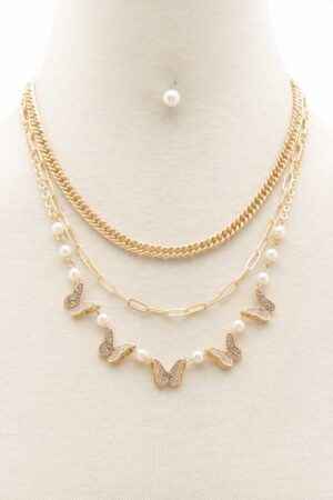 Butterfly Charm Oval Link Layered Necklace
