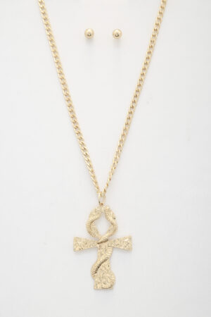 Snake Wrap Cross Pendant Curb Link Necklace