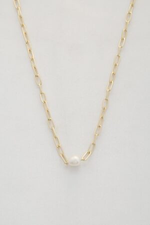 Pearl Bead Oval Link Necklace