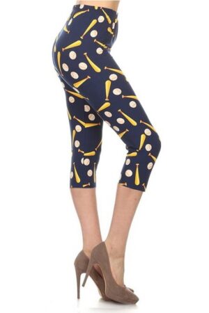 Baseball Printed, High Waisted Capri Leggings In A Fitted Style With An Elas...