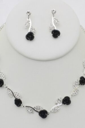 Rhinestone Rose Necklace Earring Set