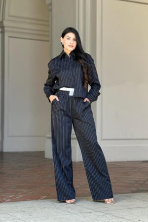 Striped Set With Double Waistband Pants And Top