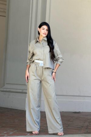 Striped Set With Double Waistband Pants And Top