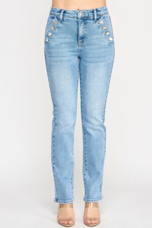 High Rise Straight With Button Pocket