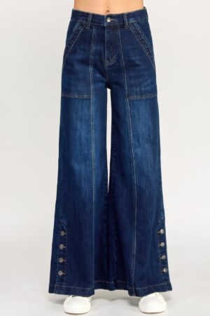 High Rise Wide Leg With Button Slit
