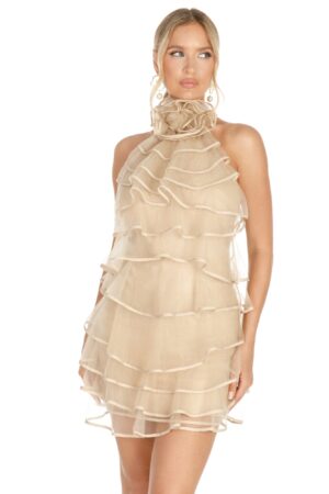 Halter Neck Ruffle Flower Dress