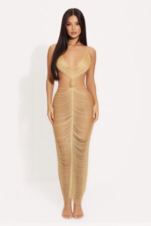 Metallic Cut Open Back Maxi Dress