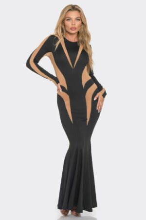 Mesh Cut Out Detail Maxi Dress