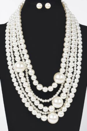 Multi Pearl Layered Necklace W/earring
