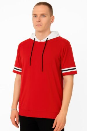 Mens Short Sleeve Hooded Tshirt - S Red