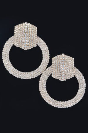 Rhinestone Round Earring - Gold