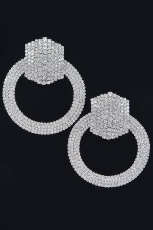 Rhinestone Round Earring - Silver