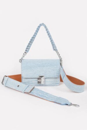 Denim Chain Flap Shoulder Bag