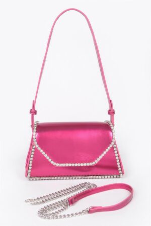 Metallic Pu Flap Bag W/rhinestone