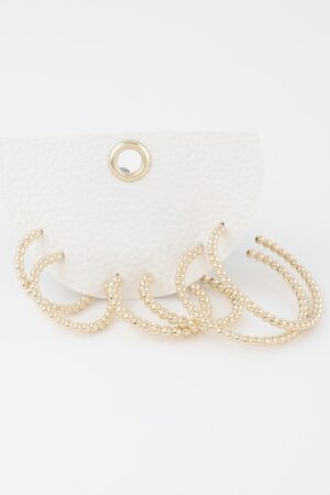 Pearl Bead Open Hoop Earrings Set