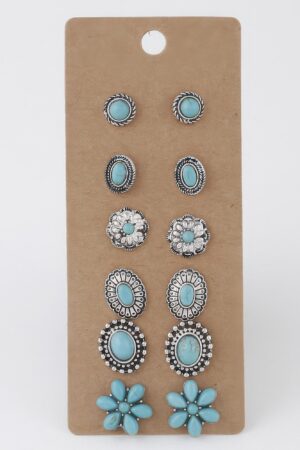 Antique Flower Stud Earrings Set
