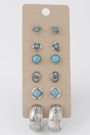 Antique Stone Stud Earrings Set