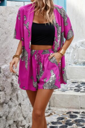 Two Piece Leopard Print Drop Shoulder Pockets Set