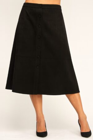 Plus Size Button-front Faux Suede Aline Midi Skirt