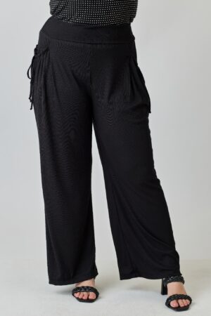 Plus Size Wide-leg Pants W Side Drawstring Detail