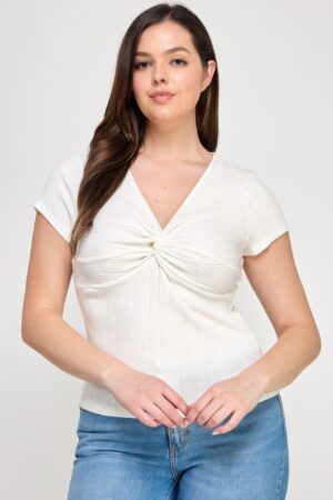 Plus Size Variegated Knit Rib Twist Front Top