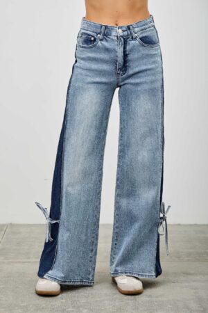 Mid Rise Contrast Wide Leg With Tie