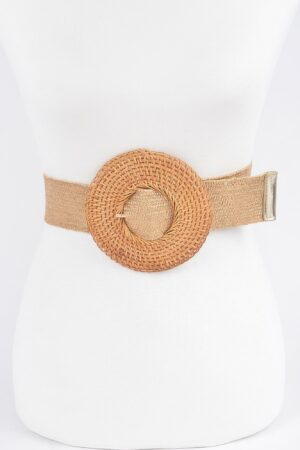 Round Handmade Bamboo Buckle Elastic Belt