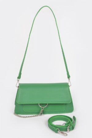 Faux Leather Chain Front Crossbody Bag