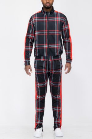 Plaid Checkered Full Zip Track Pants Set